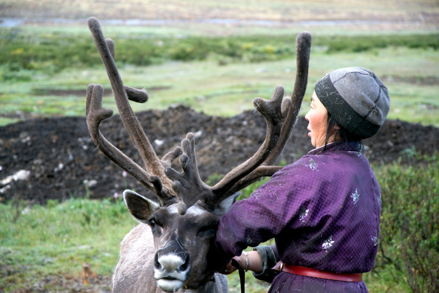 Reindeers herders family at Taiga, Mongolia