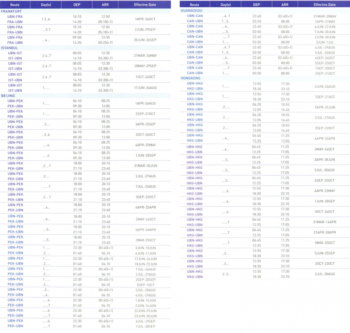 Mongolian Airlines - International Flight Schedule 2024 - Summer