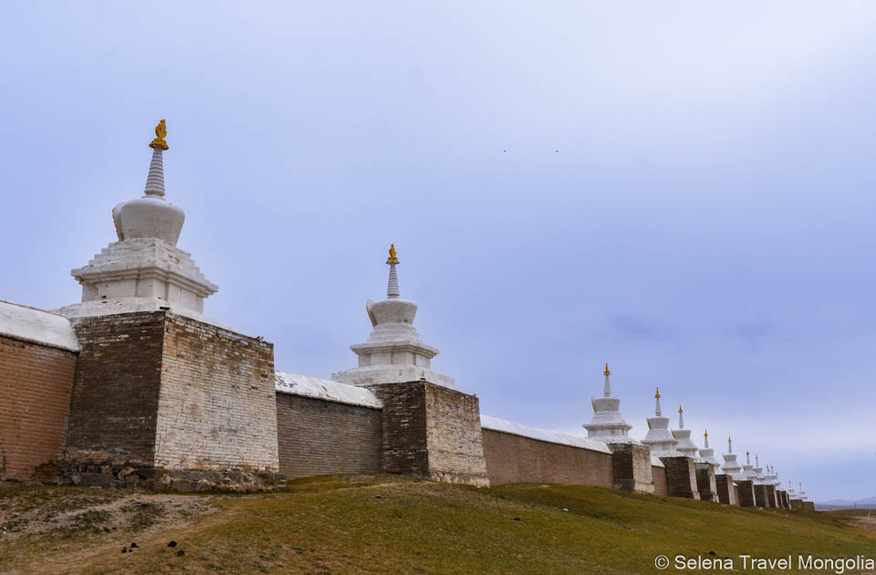 108 sacred stupas around Erdene Zuu Monastery in Mongolia