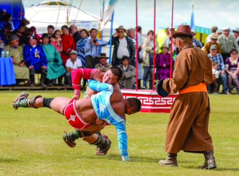 Wrestling at Naadam festival Mongolia