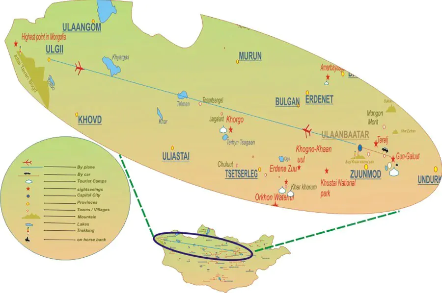Escape to the Nature: Majestic Western Mongolia Tour Map