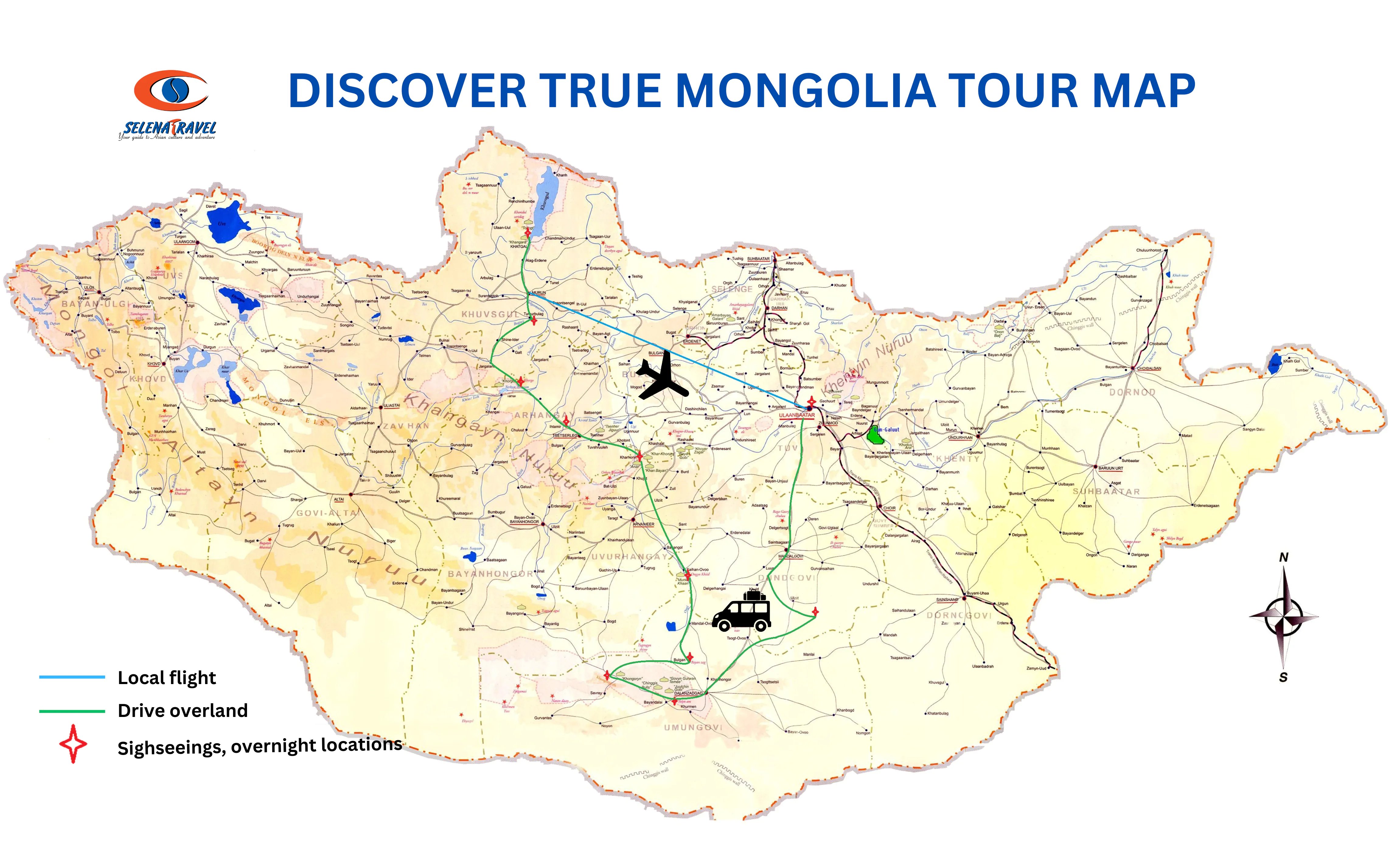 Discover True Mongolia tour Map | Mongolia tour map | Map of Mongolia tour