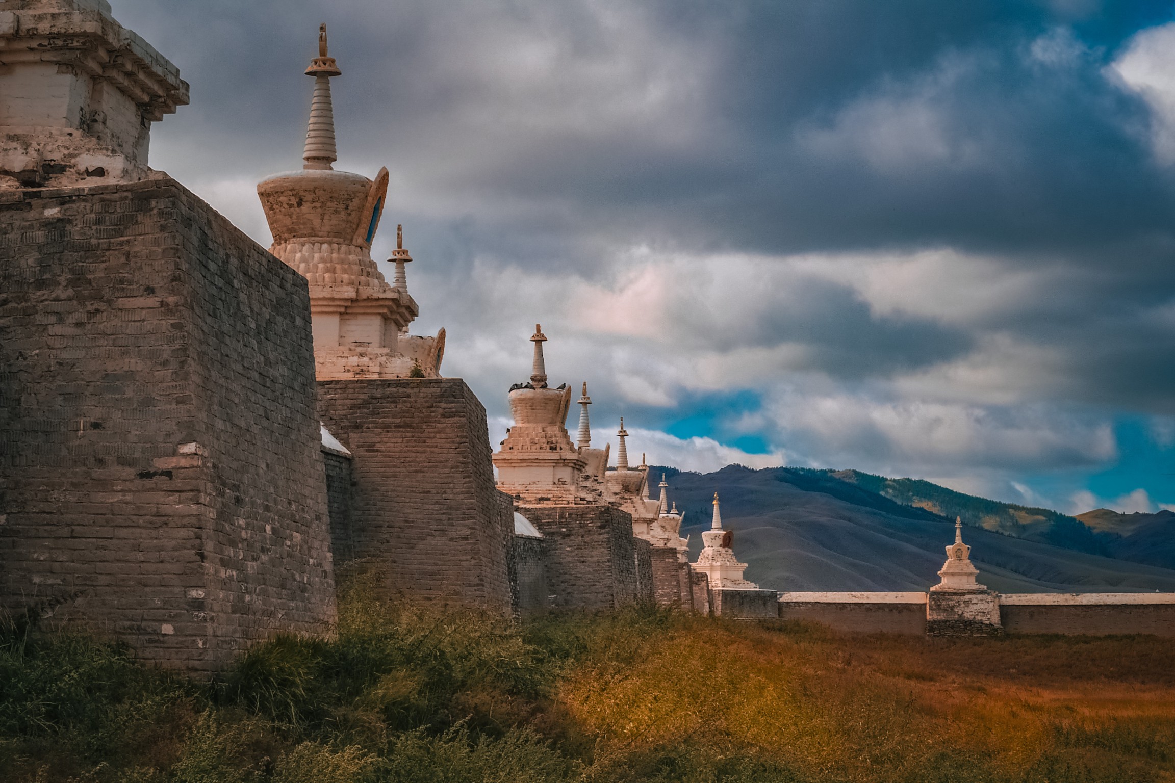 White Stupas of Erdene Zuu Monastery in Karakorum, the ancient capital of the Mongol Empire.